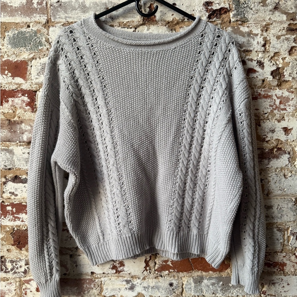 Lumiere Light Gray Cable Knit Sweater